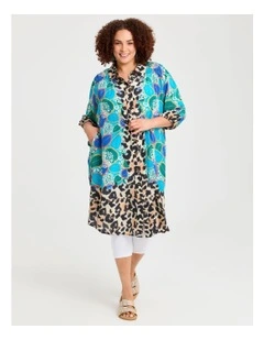 Shirring Detail Natural Shirt Dress Print