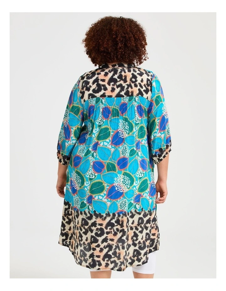 Shirring Detail Natural Shirt Dress Print image 2