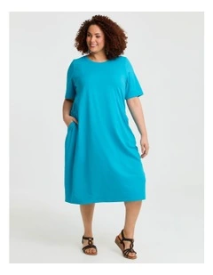 Cotton Talia Short Sleeve Dress in Turkish Blue