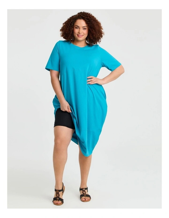 Cotton Talia Short Sleeve Dress in Turkish Blue image 4