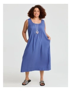 Linen Blend Olivia Dress Azure in Blue
