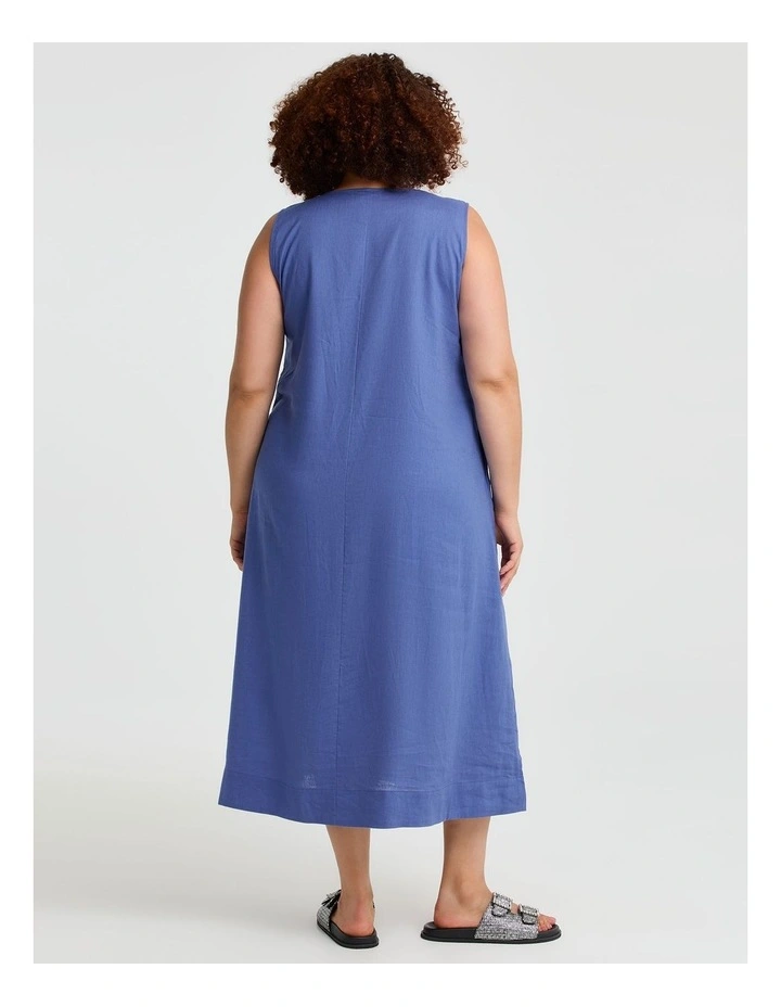 Linen Blend Olivia Dress Azure in Blue image 2
