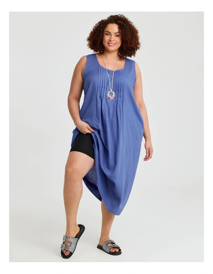 Linen Blend Olivia Dress Azure in Blue image 4