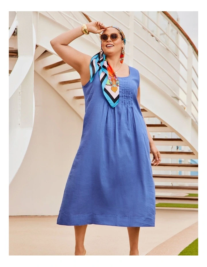 Linen Blend Olivia Dress Azure in Blue image 5