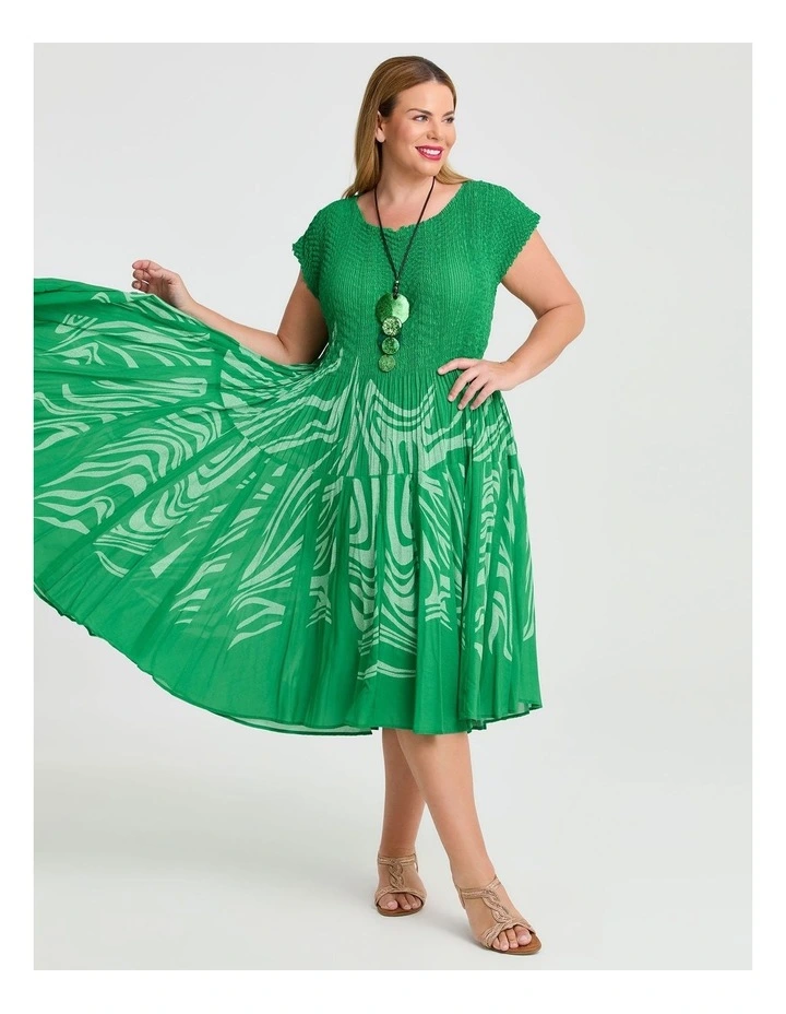 Plisse Circle Swing Dress in Jewel Green image 1