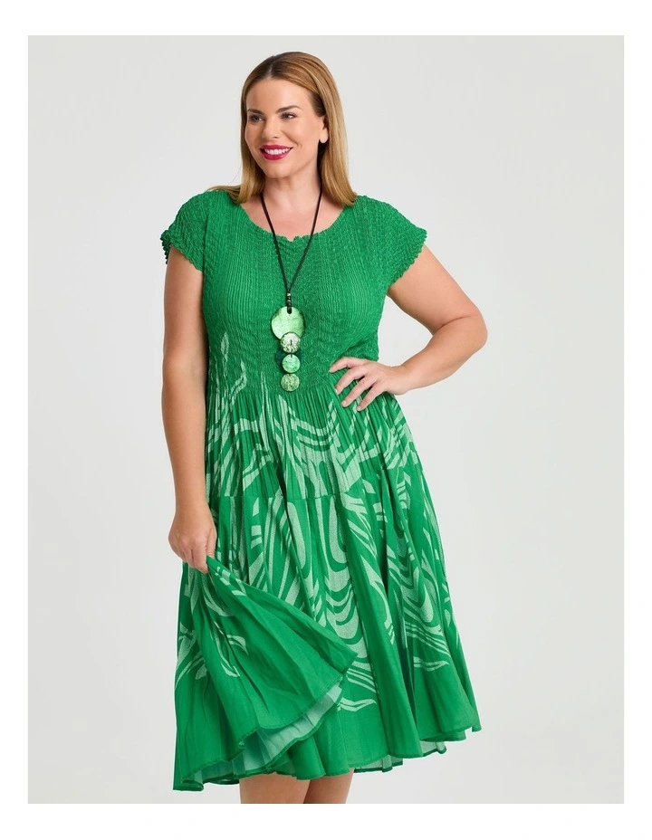 Plisse Circle Swing Dress in Jewel Green image 3