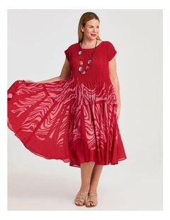 Plisse Circle Swing Dress in Racing Red