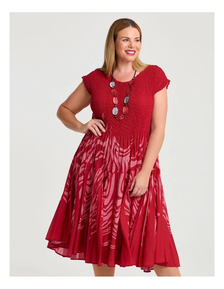 Plisse Circle Swing Dress in Racing Red image 3