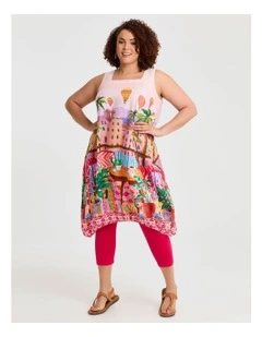 Linen Blend Holiday Midi Dress in Multi