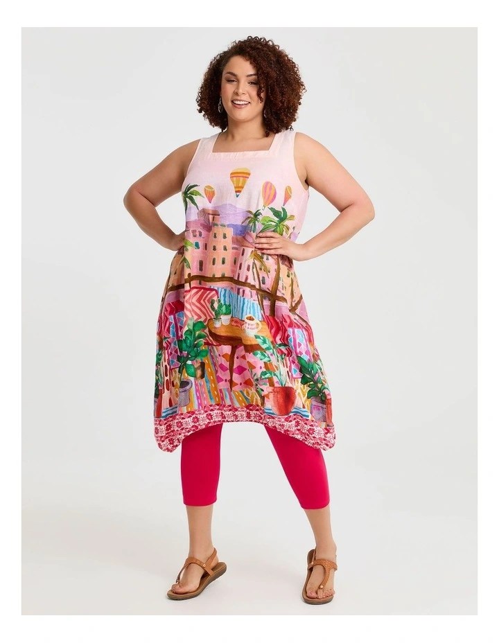 Linen Blend Holiday Midi Dress in Multi image 1