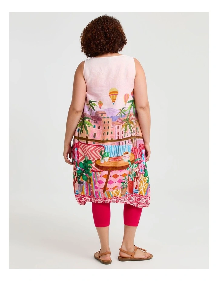 Linen Blend Holiday Midi Dress in Multi image 2