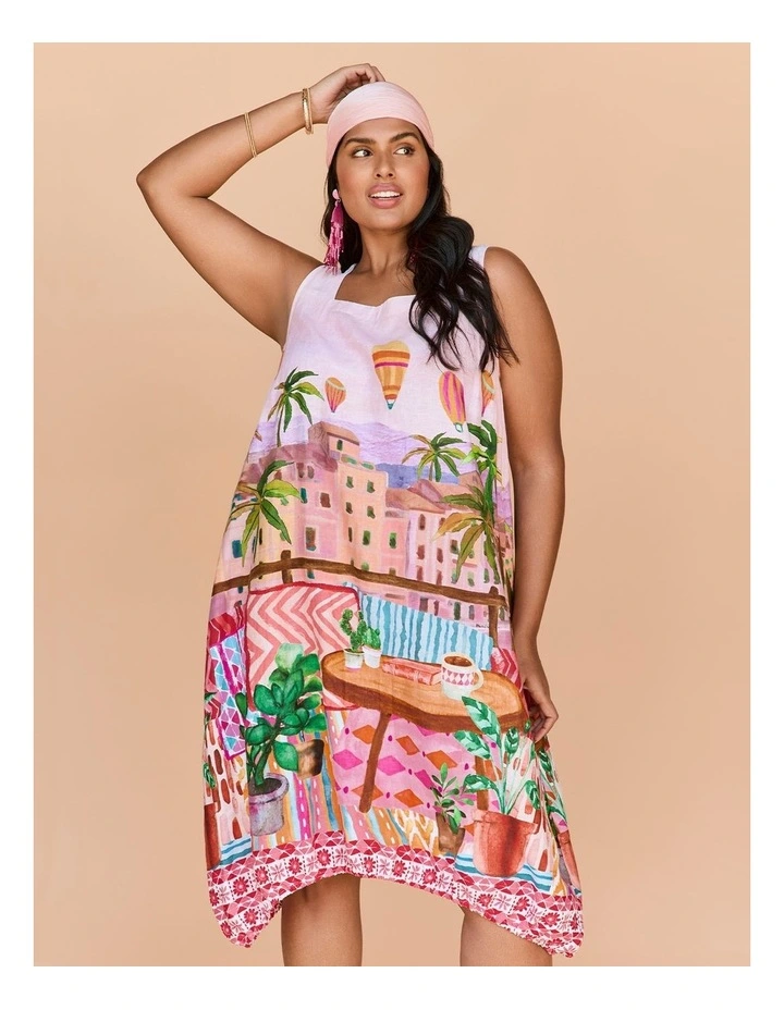 Linen Blend Holiday Midi Dress in Multi image 4