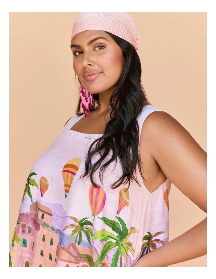 Linen Blend Holiday Midi Dress in Multi image 5