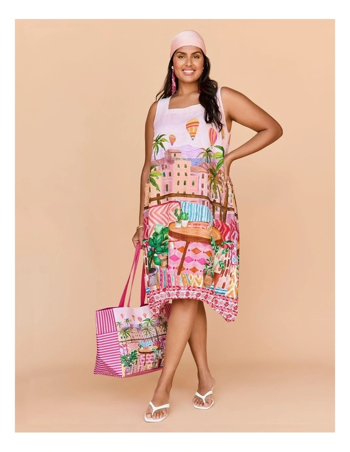 Linen Blend Holiday Midi Dress in Multi image 6