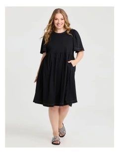 Cotton Contrast Stitch Dress Black
