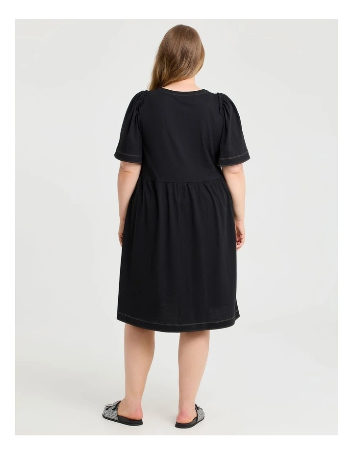 Cotton Contrast Stitch Dress Black image 2