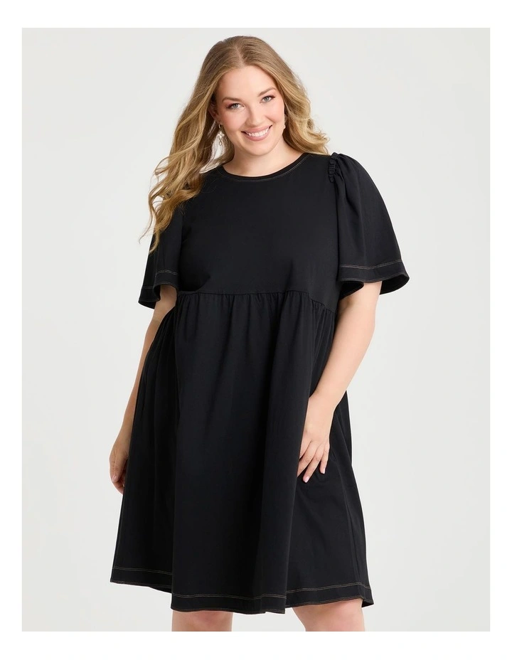 Cotton Contrast Stitch Dress Black image 3
