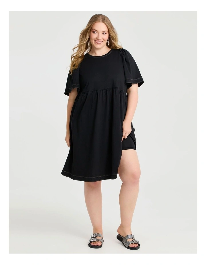 Cotton Contrast Stitch Dress Black image 4