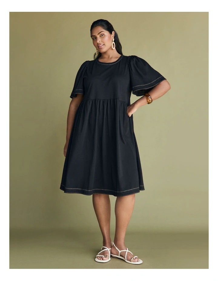 Cotton Contrast Stitch Dress Black image 6