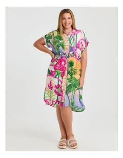 Natural Amazon Button Front Dress in Print