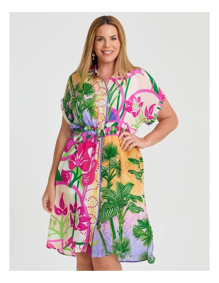 Natural Amazon Button Front Dress in Print image 3