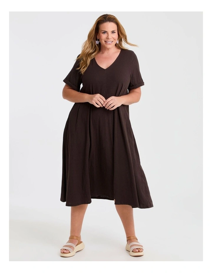 Cotton V-neck Swing Dress Chocolate image 1