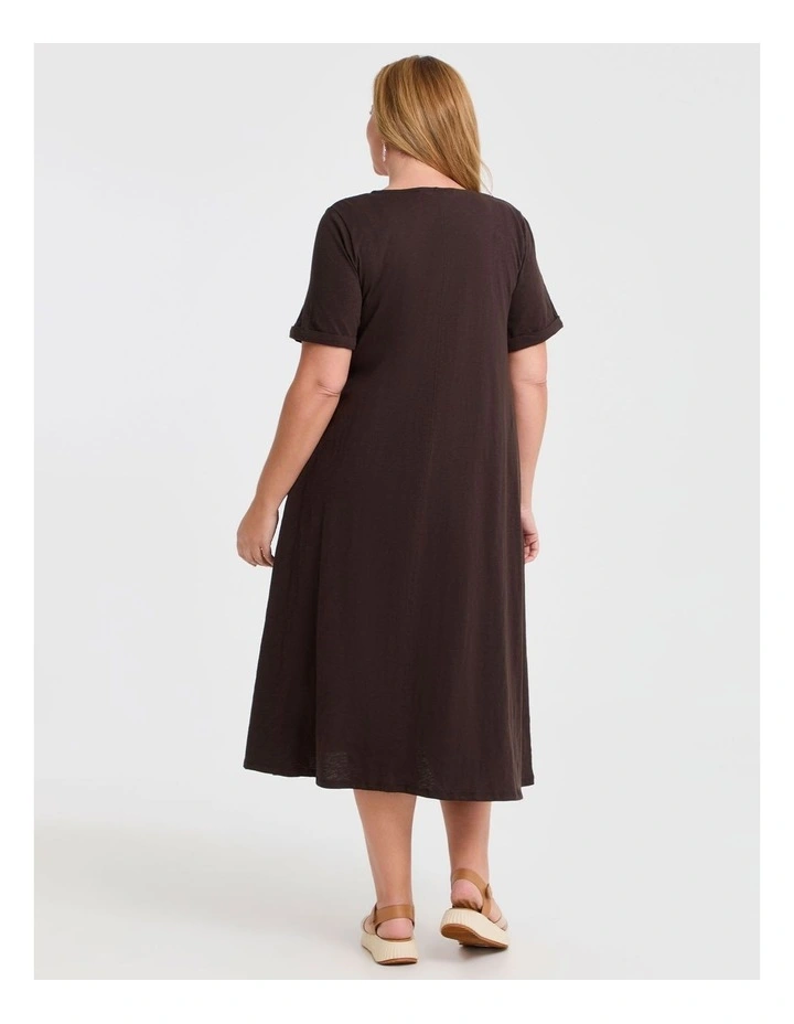 Cotton V-neck Swing Dress Chocolate image 2