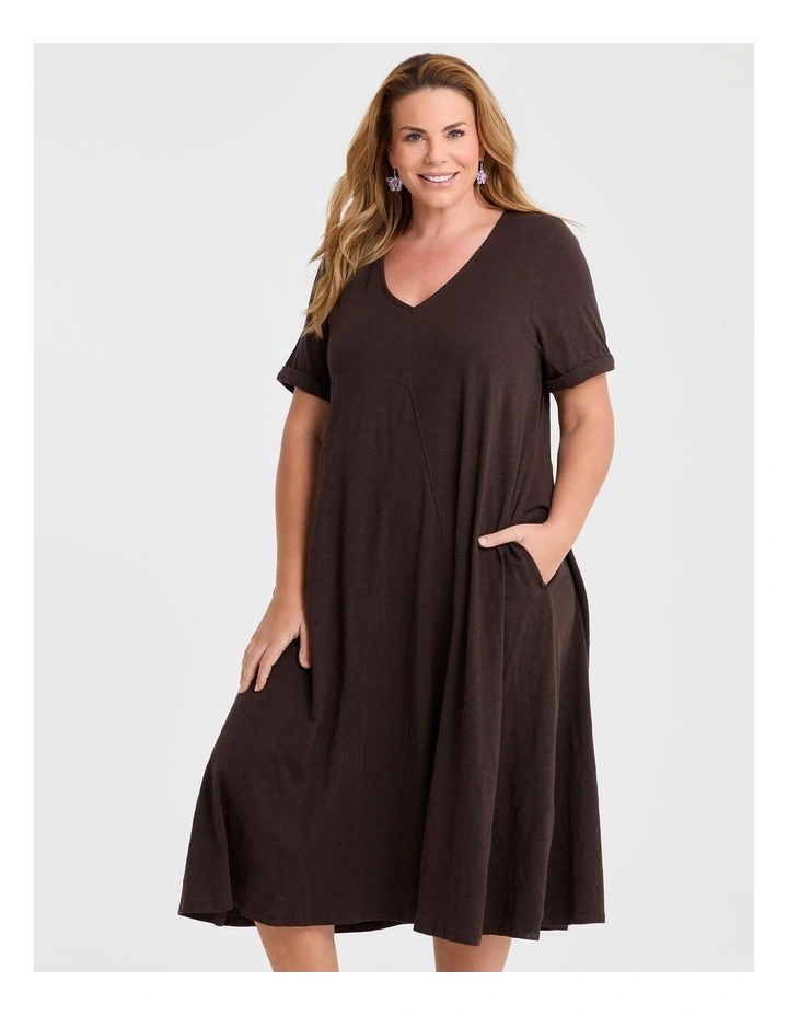 Cotton V-neck Swing Dress Chocolate image 3