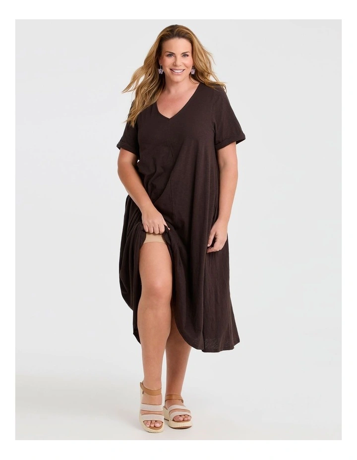 Cotton V-neck Swing Dress Chocolate image 4