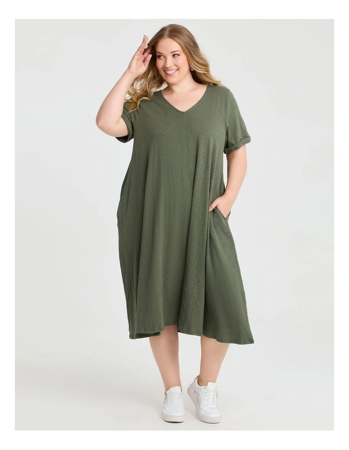 Cotton V-neck Swing Dress Willow Green image 1