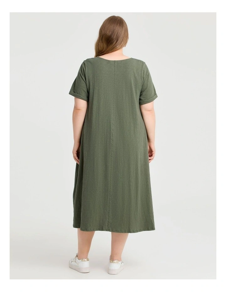Cotton V-Neck Swing Dress in Willow Green image 2