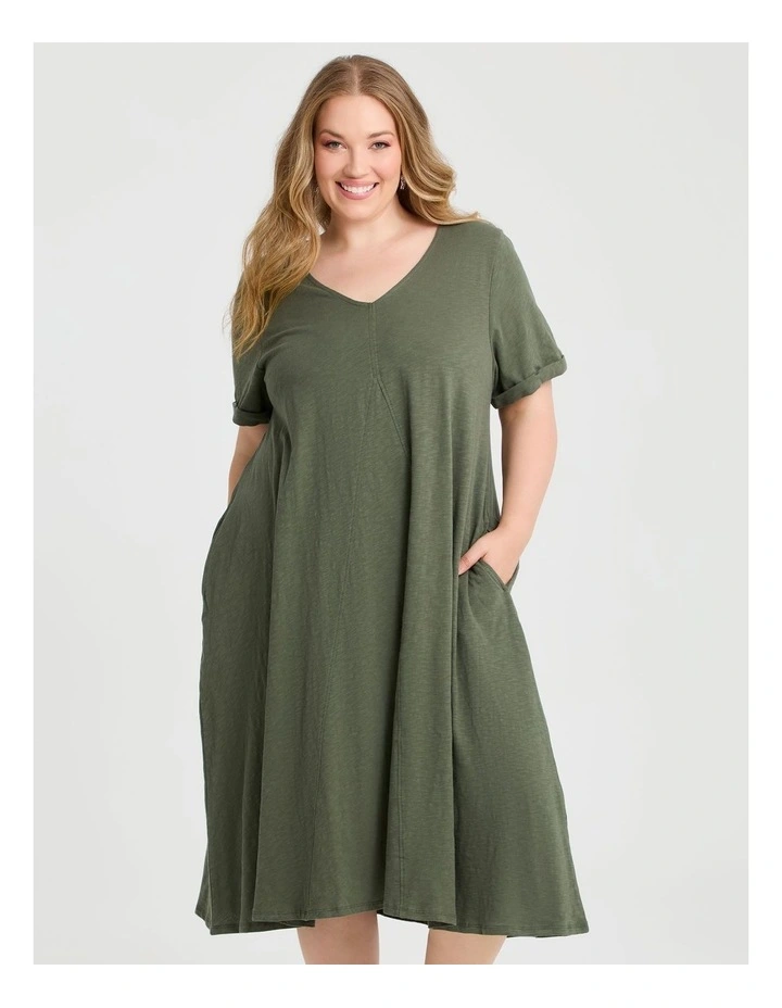 Cotton V-neck Swing Dress Willow Green image 2