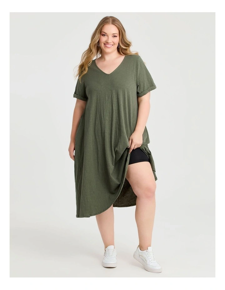 Cotton V-neck Swing Dress Willow Green image 3
