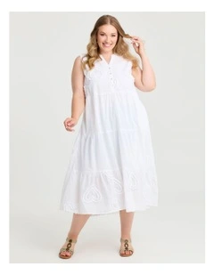 Cotton Applique Tiered Dress White