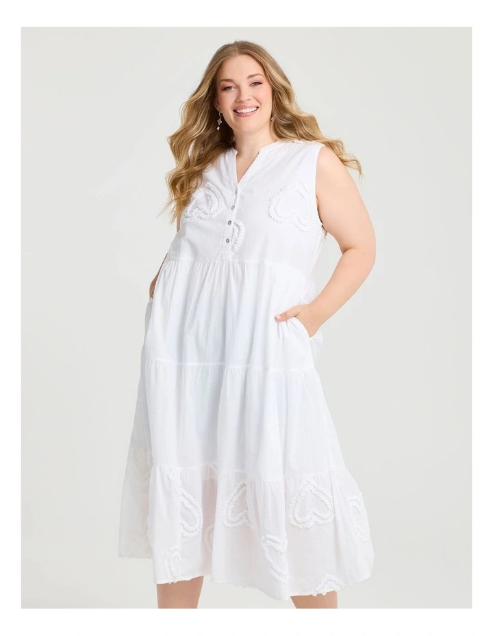 Cotton Applique Tiered Dress White image 3