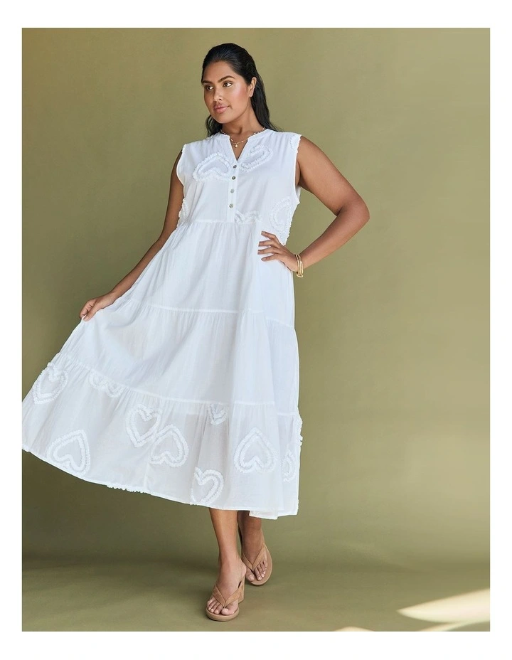 Cotton Applique Tiered Dress White image 5
