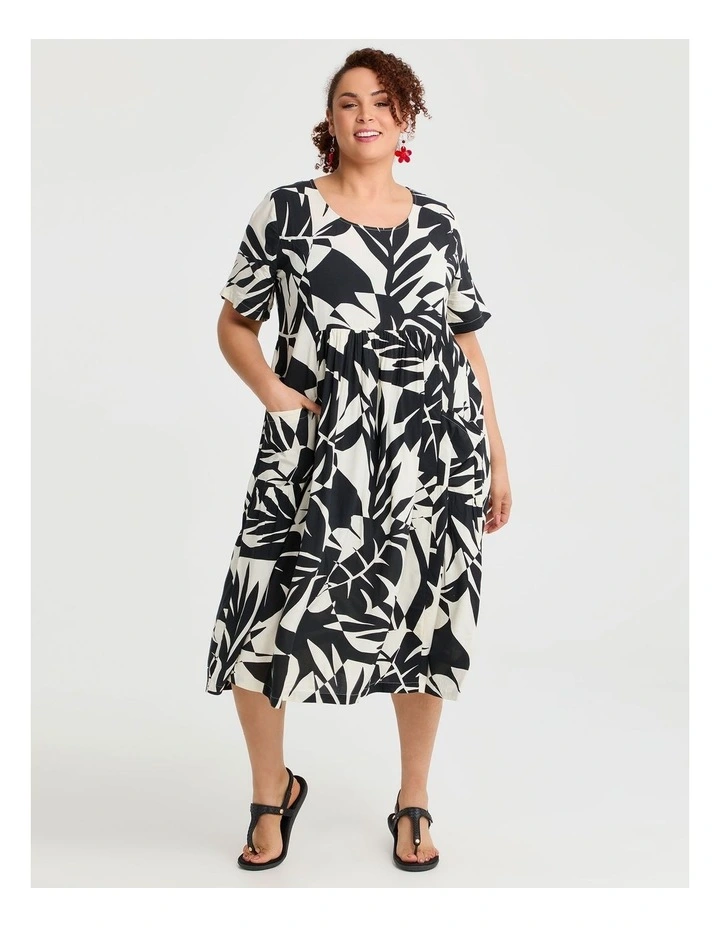 Natural Pocket Midi Dress in Black/vanilla Palm image 1