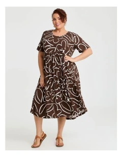 Natural Pocket Midi Dress Chocolate Floral