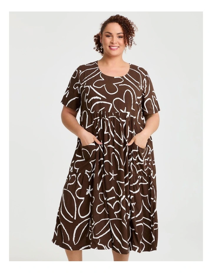Natural Pocket Midi Dress Chocolate Floral image 3