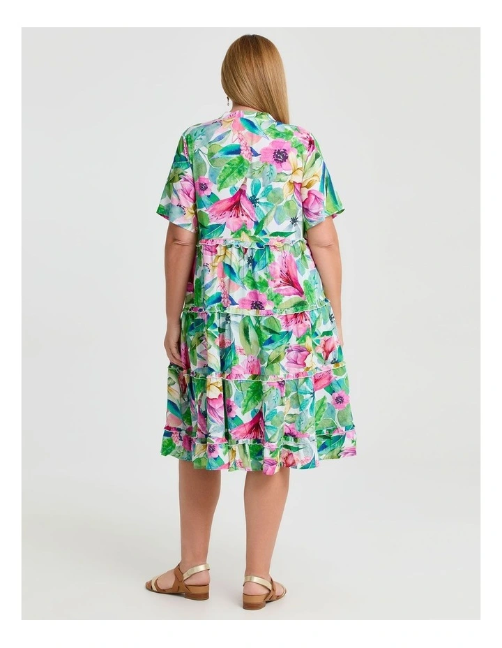 Natural Resort Palm Frill Dress in Multi image 2