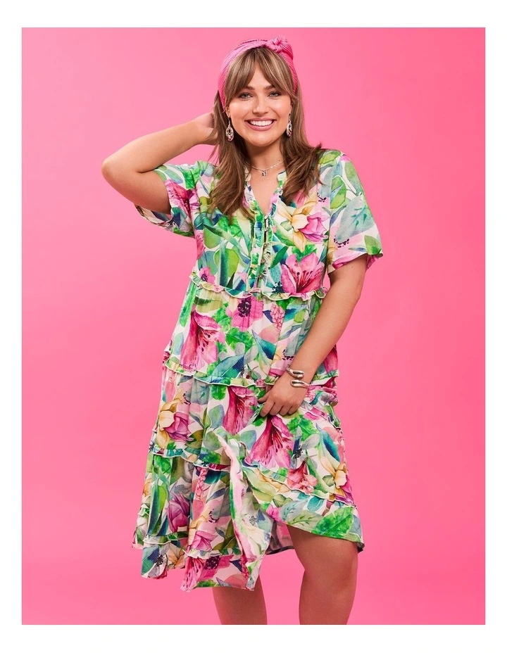 Natural Resort Palm Frill Dress in Multi image 5