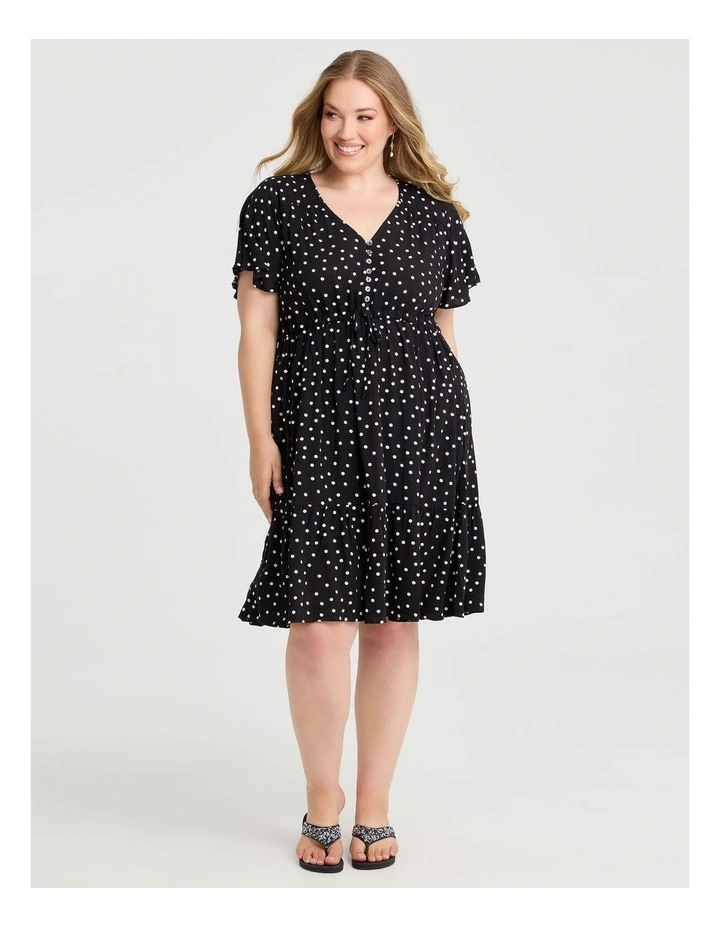 Natural V Neck Spot Dress Black/white image 1