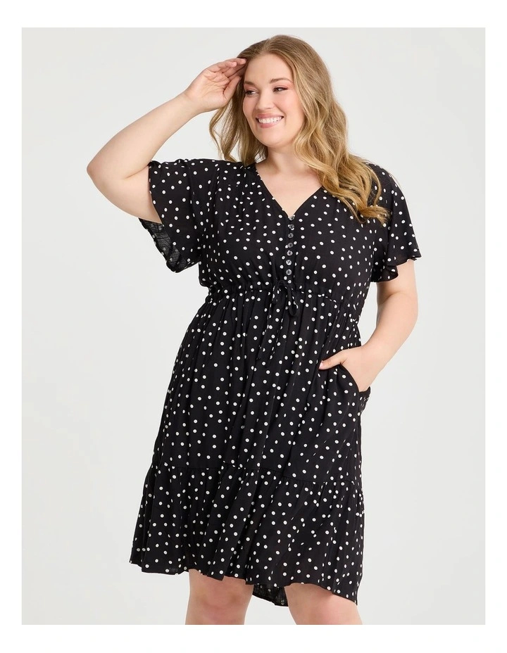 Natural V Neck Spot Dress Black/white image 3