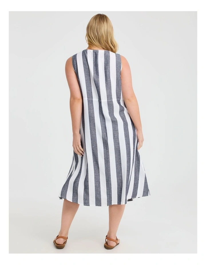 Lyocell Linen Blend Stripe Dress Navy/white image 2