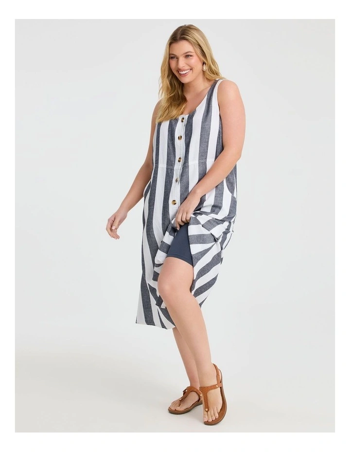 Lyocell Linen Blend Stripe Dress Navy/white image 4
