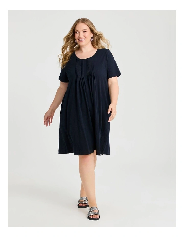 Cotton Pintuck Detail Dress Navy image 1