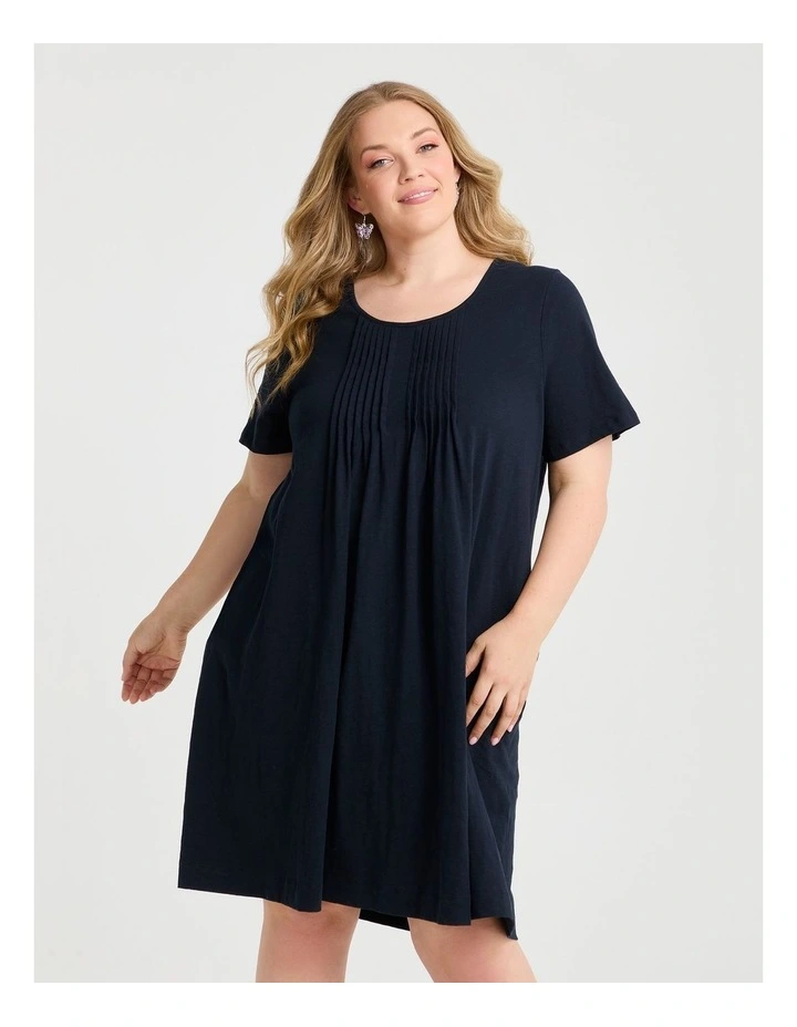 Cotton Pintuck Detail Dress Navy image 3