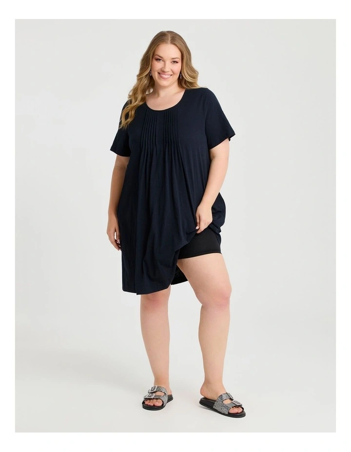 Cotton Pintuck Detail Dress Navy image 4