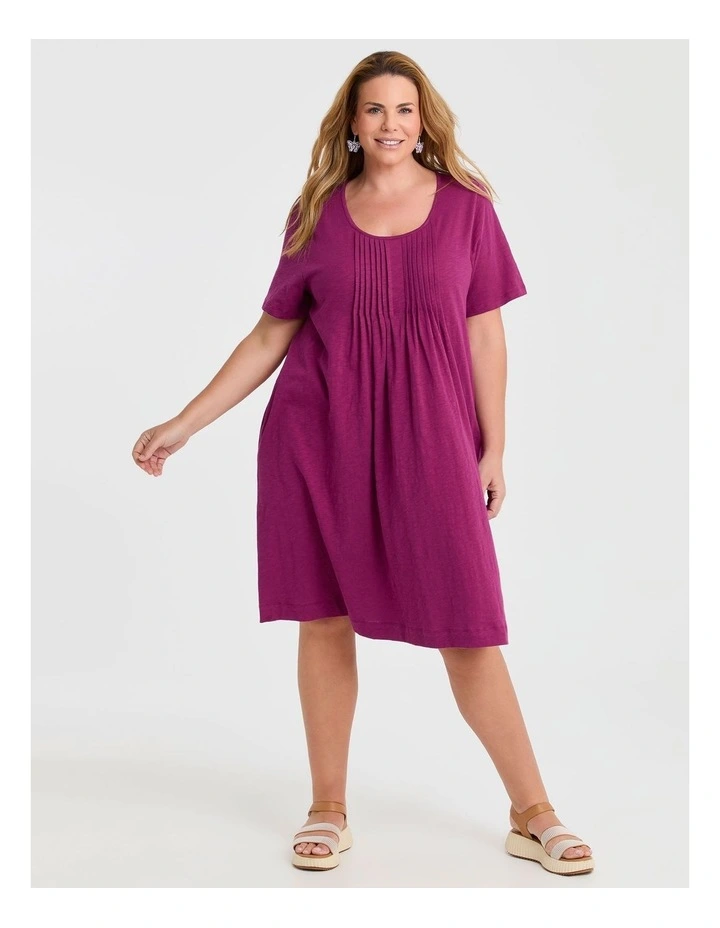 Cotton Pintuck Detail Dress Beetroot image 1