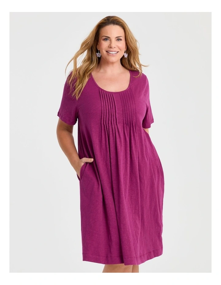 Cotton Pintuck Detail Dress Beetroot image 3